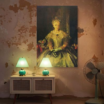 Mrs. T. in Cream Silk by George Bellows - Antique Dress and White Gloves 