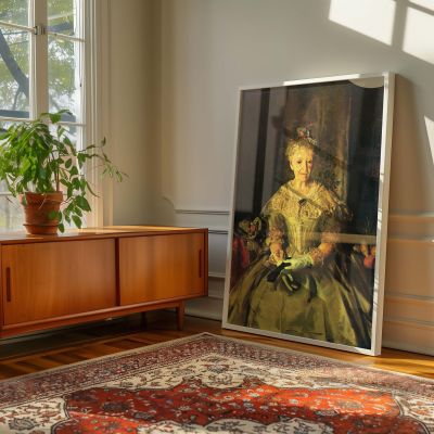Mrs. T. in Cream Silk by George Bellows - Antique Dress and White Gloves 