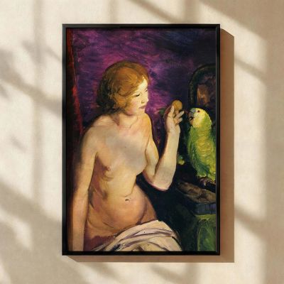 Nude Girl with Parrot by George Bellows - Green Bird and Purple Drapes
