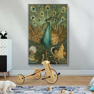 Peacock and Chickens - Dutch Art Nouveau Farmyard Scene By Theo van Hoytema 