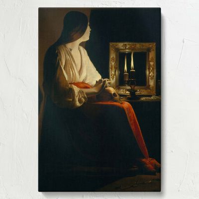 Penitent Magdalen - Candlelight and Skull Chiaroscuro Scene By Georges de La Tour 