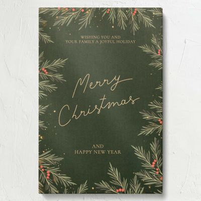 Pine and Holly - Christmas Card with Berries and Leaves