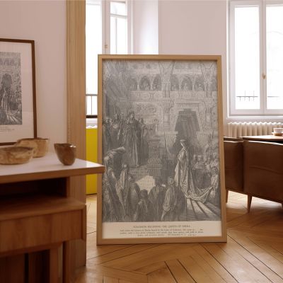 Queen of Sheba Visits Solomon - Gustave Dore Palace Scene with Attendants 