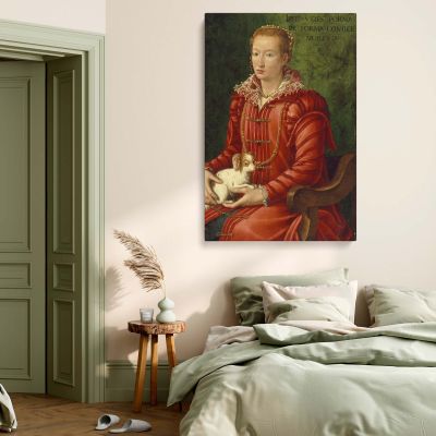 Renaissance Lady in Red - Woman with Lap Dog Portrait by Florentine Artist c.1575 