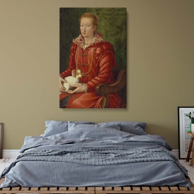 Renaissance Lady in Red - Woman with Lap Dog Portrait by Florentine Artist c.1575 