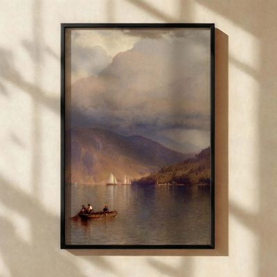Rowboat on Hudson River by Colman - Sailboats and Clouded Sky Reflections 