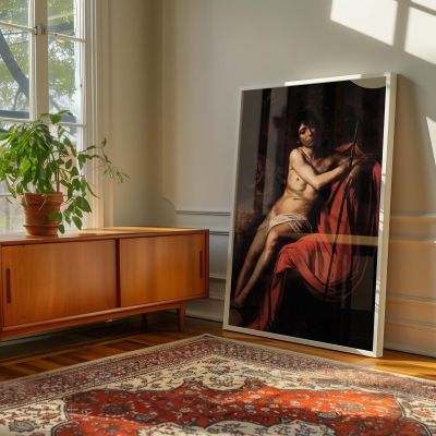 Saint John the Baptist - Red Drapery Wilderness Scene by Caravaggio 