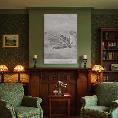 Samson Slays Lion - Gustave Dore Epic Struggle in Grayscale 