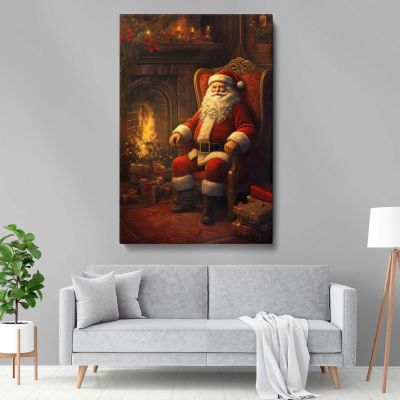 Santa by Fireplace - Festive Holiday Room with Gifts and Wreath