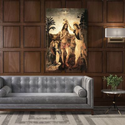 Baptism of Christ Painting by Leonardo Da Vinci Photo Print on Canvas with Frame Home Decoration Wall Mural Gift