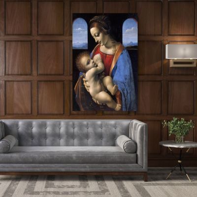 Famous Madonna Litta and Child Painting by Leonardo Da Vinci Photo Print on Canvas with Frame Home Decor Wall Mural