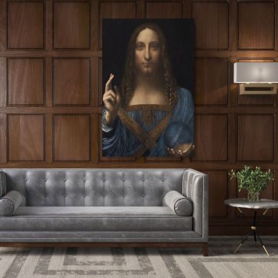 Famous Salvator Mundi Painting by Leonardo Da Vinci Photo Print on Canvas Home Decoration Living Room Wall Mural Hangings 