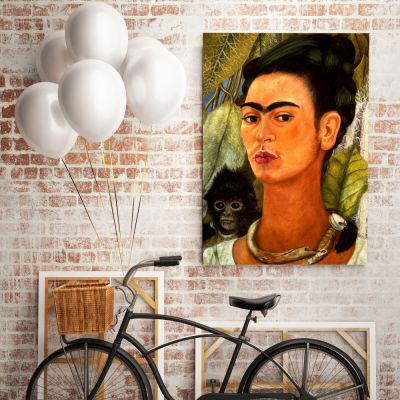 Frida Kahlo Self-portrait with the Monkey Photo Print on Canvas, Wall Art Home Decor, Ready to Hang Canvas, Art, Home Decoration