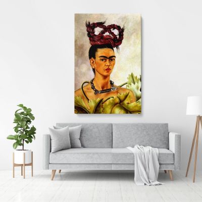 Frida Self-portrait with the Plait Painting Photo Print on Canvas, Wall Art Home Decor, Ready to Hang Canvas, Art, Home Decoration