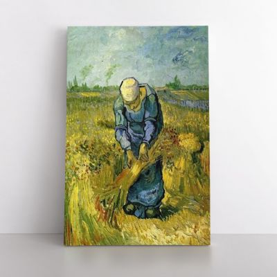Vincent Van Gogh Painting Peasant Woman Binding Sheaves Painting Photo Print on Canvas Wall Mural