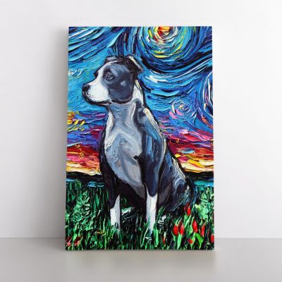 Vincent Van Gogh Painting Colorful Pitbull Artwork Abstract Painting Photo Print on Canvas Frame Wall Artwork