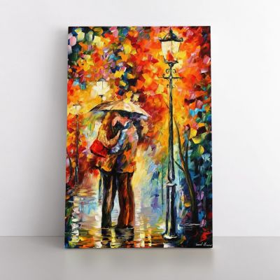 Famous Palette Knife Art Kiss Under the Rain Oil Painting by Leonid Afremov Photo Print Canvas Home Decor Wall Mural