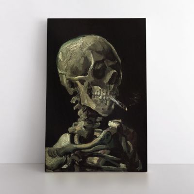 Vincent Van Gogh Painting Skull With Burning Cigarette Abstract Painting Photo Print on Canvas with Frame Wall Art