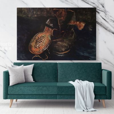 A Pair Of Shoes One Shoe Upside Down Painting by Vincent Van Gogh Dutch Painter Original Painting Photo Print on Canvas Wall Mural