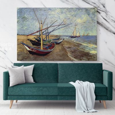Fishing Boats on The Beech Painting by Vincent Van Gogh Dutch Painter Original Painting Canvas Photo Print Wall Mural