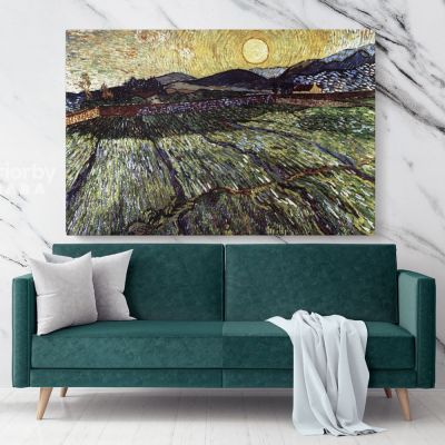 Enclosed Filed with Rising Sun Painting by Vincent Van Gogh Dutch Painter Original Painting Photo Print on Canvas Wall Art