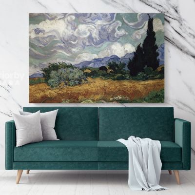Wheatfield with Cypresses Painting by Vincent Van Gogh Dutch Painter Original Painting Photo Print on Canvas Wall Mural