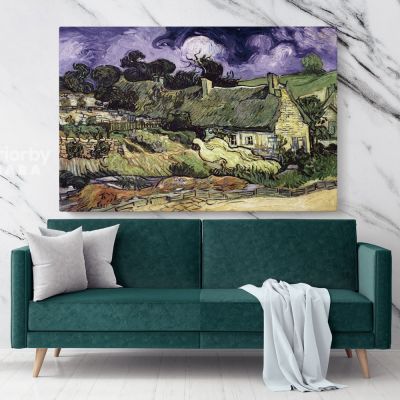 Thatched Cottages In Cordeville Painting by Vincent Van Gogh Dutch Painter Original Painting Photo Print on Canvas Wall Mural