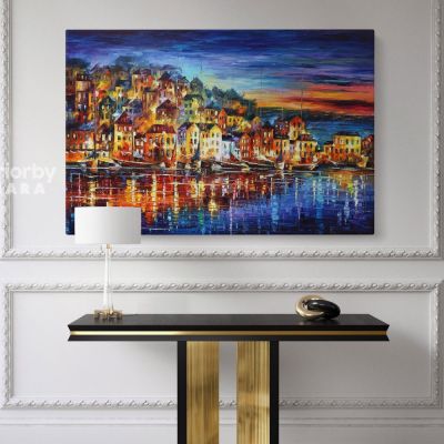 Famous Quiet Town Original Oil Painting by Leonid Afremov Photo Print on Canvas with Frame Home Decor Wall Posters