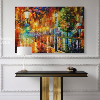 Famous Street of Illusions Oil Painting by Leonid Afremov Canvas Photo Print with Frame Home Decor Wall Mural Posters