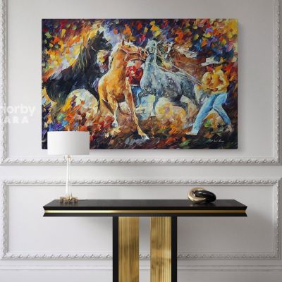 Leonid Afremov Horse Original Oil Painting Photo Print on Canvas with Frame Home Decor Wall Posters Mural Gift