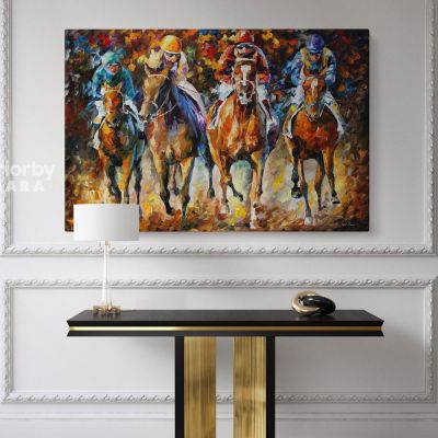 Famous Horse Racing Painting by Leonid Afremov Oil Painting Canvas Photo Print with Frame Home Decor Wall Mural Hanging