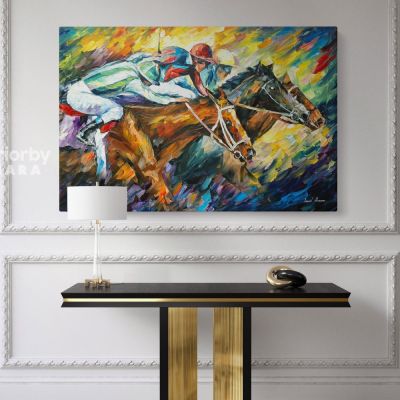 Famous Horse Racing Oil Painting by Leonid Afremov Canvas Photo Print with Frame Home Decor Wall PostersHangings Gift