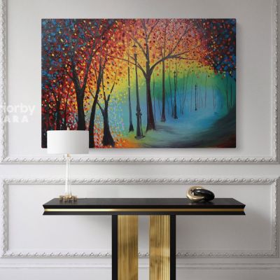 Inspired Park Scene Original Oil Painting by Leonid Afremov Canvas Photo Print with Frame Home Decor Wall Mural Hanging
