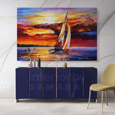 Palette Knife Boat Landscape Oil Painting by Leonid Afremov Photo Print on Canvas with Frame Home Decor Wall Mural Gift
