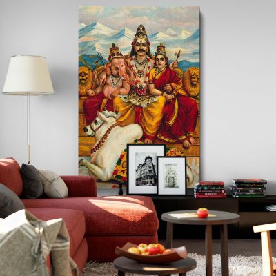 Shiva, Parvati & Ganesha - Seated on Mount Kailas with Nandi