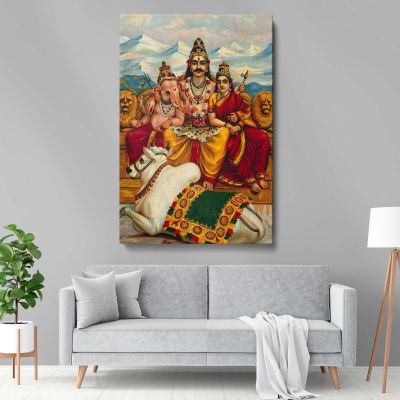 Shiva, Parvati & Ganesha - Seated on Mount Kailas with Nandi