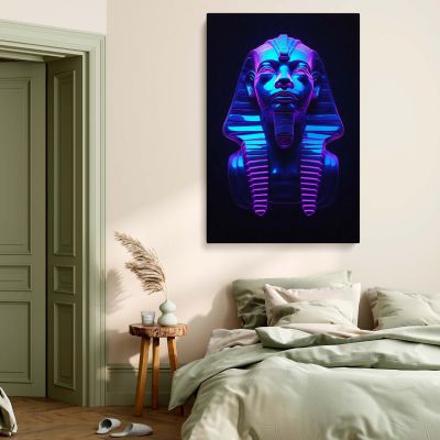 Sphinx in Neon - Purple Blue Rim Light Egyptian Art