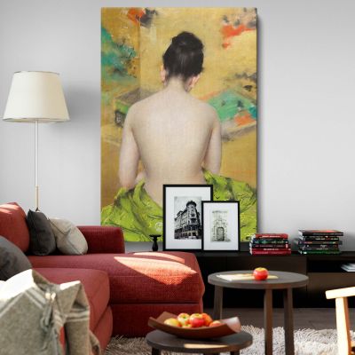Study of Flesh Color and Gold - Vintage Nude with Mirror By William Merritt Chase 