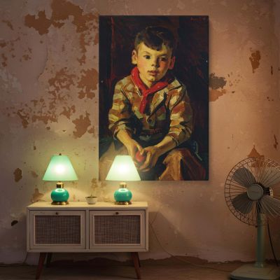 Sunny Jim by Frank Harmon Myers - Young Boy with Apple in Checkered Shirt 