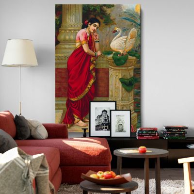 Swan Telling Damayanti - Romantic Mythological Indian Scene By Raja Ravi Varma 