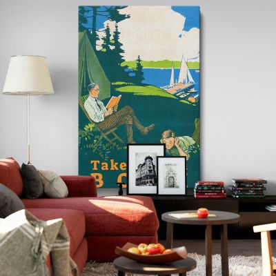 Take Along a Book - Camping Family by the Lake Reading Poster
