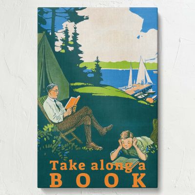 Take Along a Book - Camping Family by the Lake Reading Poster