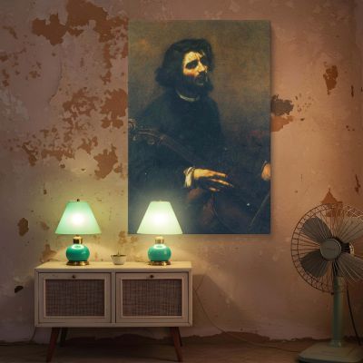 The Cellist by Gustave Courbet - Dark Self-Portrait with Musical Expression 