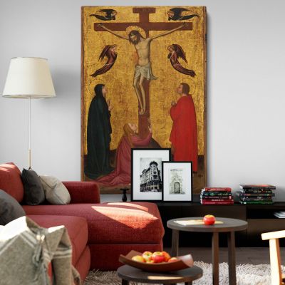 The Crucifixion - Christ on Cross with Mary and Angels in Gothic Style