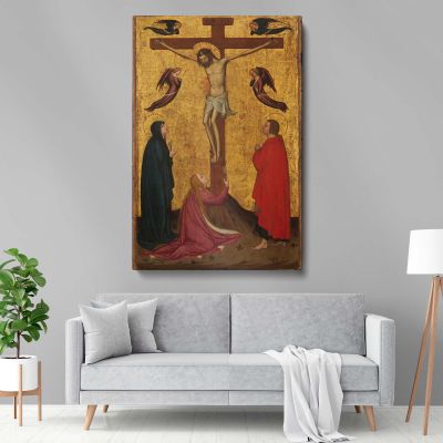 The Crucifixion - Christ on Cross with Mary and Angels in Gothic Style