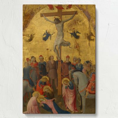 The Crucifixion - Jesus, Roman Soldiers, and Saints in Medieval Scene