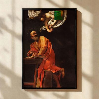 The Inspiration of Saint Matthew - Caravaggio Angel and Saint in Golden Light 