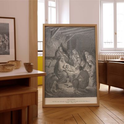 The Nativity - Birth of Christ Engraving by Gustave Dore 