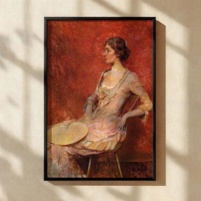 The Palm Leaf Fan by Thomas Wilmer Dewing - Pink Tones and Gentle Expression