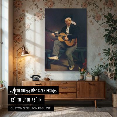 The Spanish Singer by Edouard Manet - Black Hat, White Sash, and Guitar Scene 